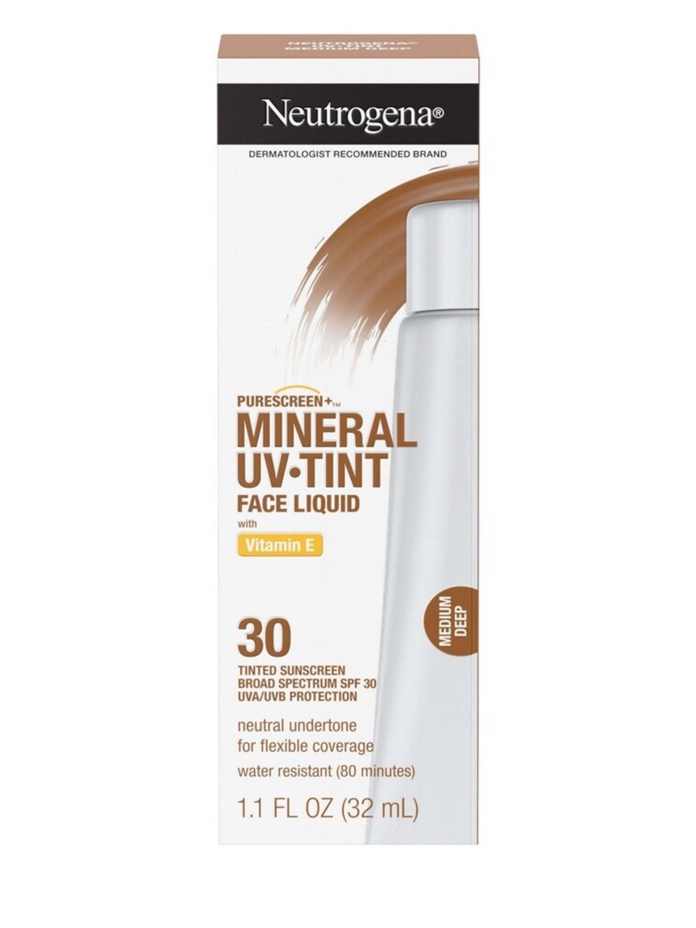 Neutrogena Purescreen+ Tinted Mineral Sunscreen, SPF 30 in Medium Deep | 1.1 oz